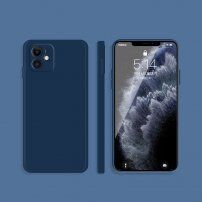 Husă de protecție din silicon cu margini drepte pentru iPhone 12 - albastru