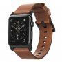 Curea din pile Nomad Horween Modern, pentru Apple Watch Ultra 49mm / 46mm / 45mm / 44mm / 42mm - maro cu încuietoare roşie