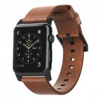 Curea din pile Nomad Horween Modern, pentru Apple Watch Ultra 49mm / 46mm / 45mm / 44mm / 42mm - maro cu încuietoare roşie