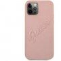 Guess Saffiano Vintage Script husă pentru iPhone 12 Pro Max - roz-auriu