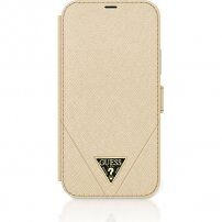 Guess Saffiano V Stitch Book Husă flip pentru iPhone 12 / 12 Pro - auriu