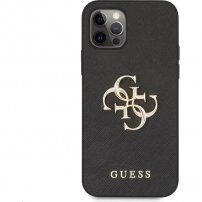 Guess Saffiano Big 4G Metal Logo husă pentru iPhone 12 Pro Max - negru