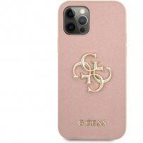 Guess Saffiano Big 4G Metal Logo husă pentru iPhone 12 Pro Max - roz