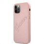 Guess Saffiano Vintage Script husă pentru iPhone 12 Pro Max - roz-auriu