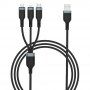Wiwu 3în1 cablu împletit de date și încărcare USB-A / USB-C / Lightning / micro USB pentru iPhone / iPad / iPod / AirPods - 1,2 m - negru