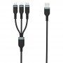 Wiwu 3în1 cablu împletit de date și încărcare USB-A / USB-C / Lightning / micro USB pentru iPhone / iPad / iPod / AirPods - 1,2 m - negru