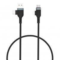 Wiwu 4în1 cablu împletit de date și încărcare USB-A / USB-C / Lightning pentru iPhone / iPad / iPod / AirPods - 1,2 m - negru