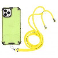 Husă rezistentă la impact cu structură fagure de miere și șnur pentru iPhone 11 Pro - verde neon