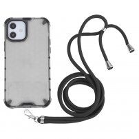 Husă rezistentă la impact cu structură fagure de miere și șnur pentru iPhone 12 / 12 Pro - gri