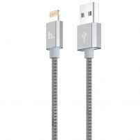 Cablu lightning HOCO, de sincronizare şi de încărcare, certificat MFi, pentru Apple iPhone / iPad / iPod - gri, cu împletitură – 1,2 m