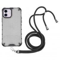 Husă rezistentă la impact cu structură fagure de miere și șnur pentru iPhone 11 - gri