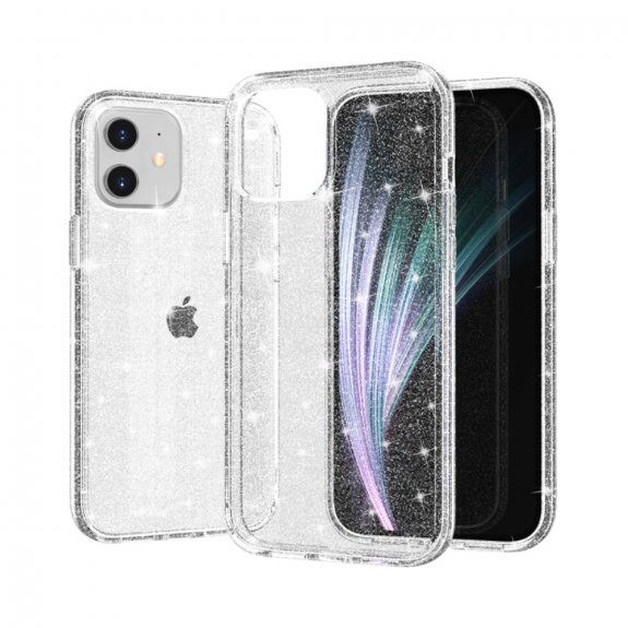 Carcasă transparentă cu paiete, pentru iPhone 12 / 12 Pro - argintiu