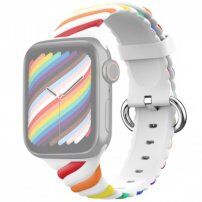 Curea din silicon împletită pentru Apple Watch 42mm / 41mm / 40mm / 38mm - alb-curcubeu