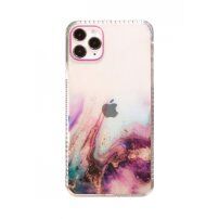 Husă transparentă, rezistentă la impact cu model de marmură pentru iPhone 12 / 12 Pro - violet