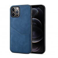 Husă de protecție cu buzunar din piele PU pentru iPhone 12 Pro Max - albastru