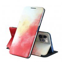 Carcasă flip de protecție cu model de acuarele pentru iPhone 13 mini - roșu