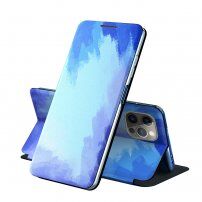 Carcasă flip de protecție cu model de acuarele pentru iPhone 13 mini - albastru