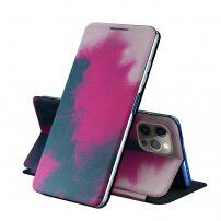 Carcasă flip de protecție cu model de acuarele pentru iPhone 13 mini - roz