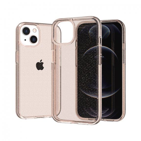 Carcasă transparentă cu paiete, pentru iPhone 13 mini - auriu