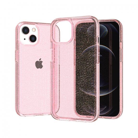 Carcasă transparentă cu paiete, pentru iPhone 13 mini - roz