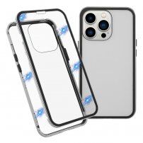 Husă pentru întreg telefon din sticlă temperată și cadru din metal pentru iPhone 13 Pro Max - argintiu