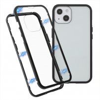 Husă cu cadru metalic și sticlă securizată pentru iPhone 13 - negru