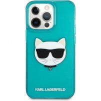 Karl Lagerfeld Choupette Head husă pentru iPhone 13 Pro Max - turcoaz