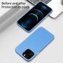 Husă rezistentă la șocuri cu textură de piele pentru iPhone 13 - albastru deschis