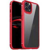 Husă transparentă rezistentă la șocuri cu textura din carbon pentru iPhone 11 Pro - roșu