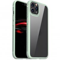 Husă transparentă rezistentă la șocuri cu textura din carbon pentru iPhone 12 / 12 Pro - verde