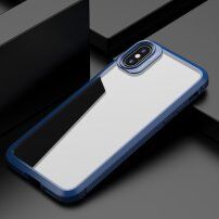 Husă transparentă rezistentă la șocuri cu textura din carbon pentru iPhone XS Max - albastru