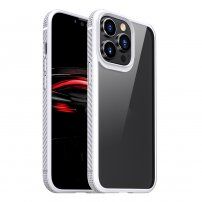 Husă transparentă rezistentă la șocuri cu textura din carbon pentru iPhone 13 Pro Max - alb