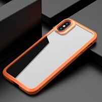 Husă transparentă rezistentă la șocuri cu textura din carbon pentru iPhone XR - portocaliu