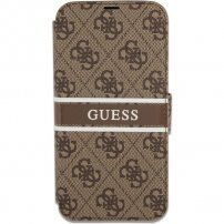 Guess 4G Printed Stripe carcasă flip pentru iPhone 13 mini - maro
