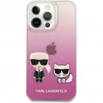 Karl Lagerfeld Ikonik Karl și Choupette Cover husă pentru iPhone 13 Pro Max - roz