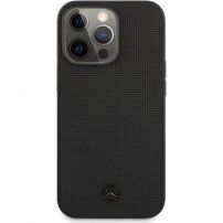 Mercedes Genuine Leather Meshed husă din piele pentru iPhone 13 Pro Max - negru