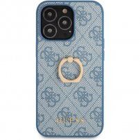 Guess 4G Ring husă cu suport de degete pentru iPhone 13 Pro Max - albastru
