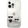 Karl Lagerfeld Liquid Glitter Karl and Choupette husă pentru iPhone 13 Pro Max - argintiu