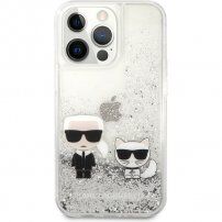 Karl Lagerfeld Liquid Glitter Karl and Choupette husă pentru iPhone 13 Pro Max - argintiu