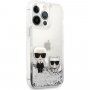 Karl Lagerfeld Liquid Glitter Karl and Choupette husă pentru iPhone 13 Pro Max - argintiu