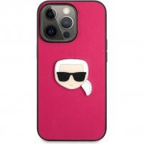 Karl Lagerfeld Leather Karl Head husă pentru iPhone 13 Pro Max - fucsia