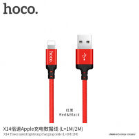 Cablu de încărcare HOCO, cu împletitură, pentru Apple iPhone / iPad / iPod - 1m - roşu-negru
