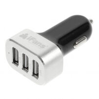 Încărcător auto performant (5.1A) iFans, cu trei porturi USB, pentru Apple iPhone / iPad / iPod - negru-argintiu