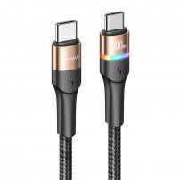 Usams cablu USB-C de date și încărcare împletit și luminos PD USB-C pentru iPhone / iPad / MacBook / AirPods - 1,2 m - auriu