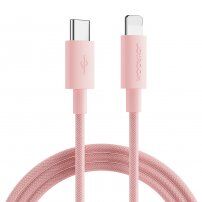 JOYROOM cablu de date și de încărcare împletit PD 20W USB-C / Lightning pentru iPhone / iPad / iPod / AirPods - 1 m - roz
