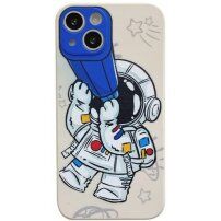 Husă din plastic moale astronaut cu telescop pentru iPhone 11 Pro - bej