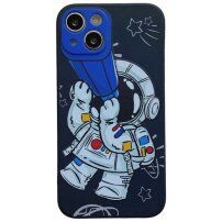Husă din plastic moale astronaut cu telescop pentru iPhone 13 Pro - albastru închis