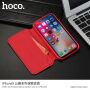 Husă flip HOCO, de lux, din piele artificială, pentru Apple iPhone XS / iPhone X - roşu