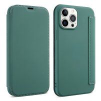 Carcasă tip portofel din silicon și piele PU pentru iPhone 13 Pro - verde închis