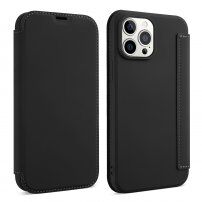 Carcasă tip portofel din silicon și piele PU pentru iPhone 13 Pro - negru